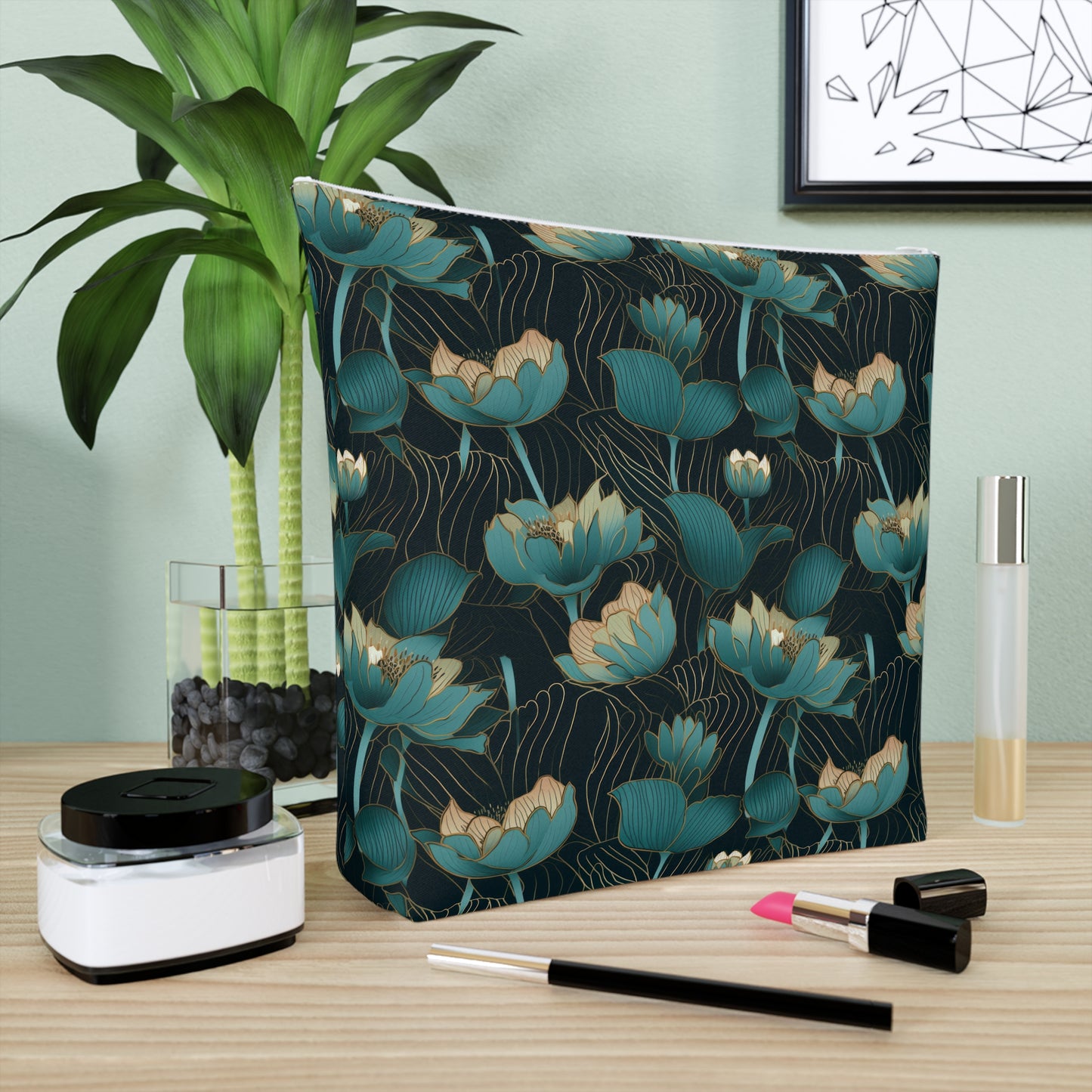 Black Lotus Cotton Cosmetic Bag