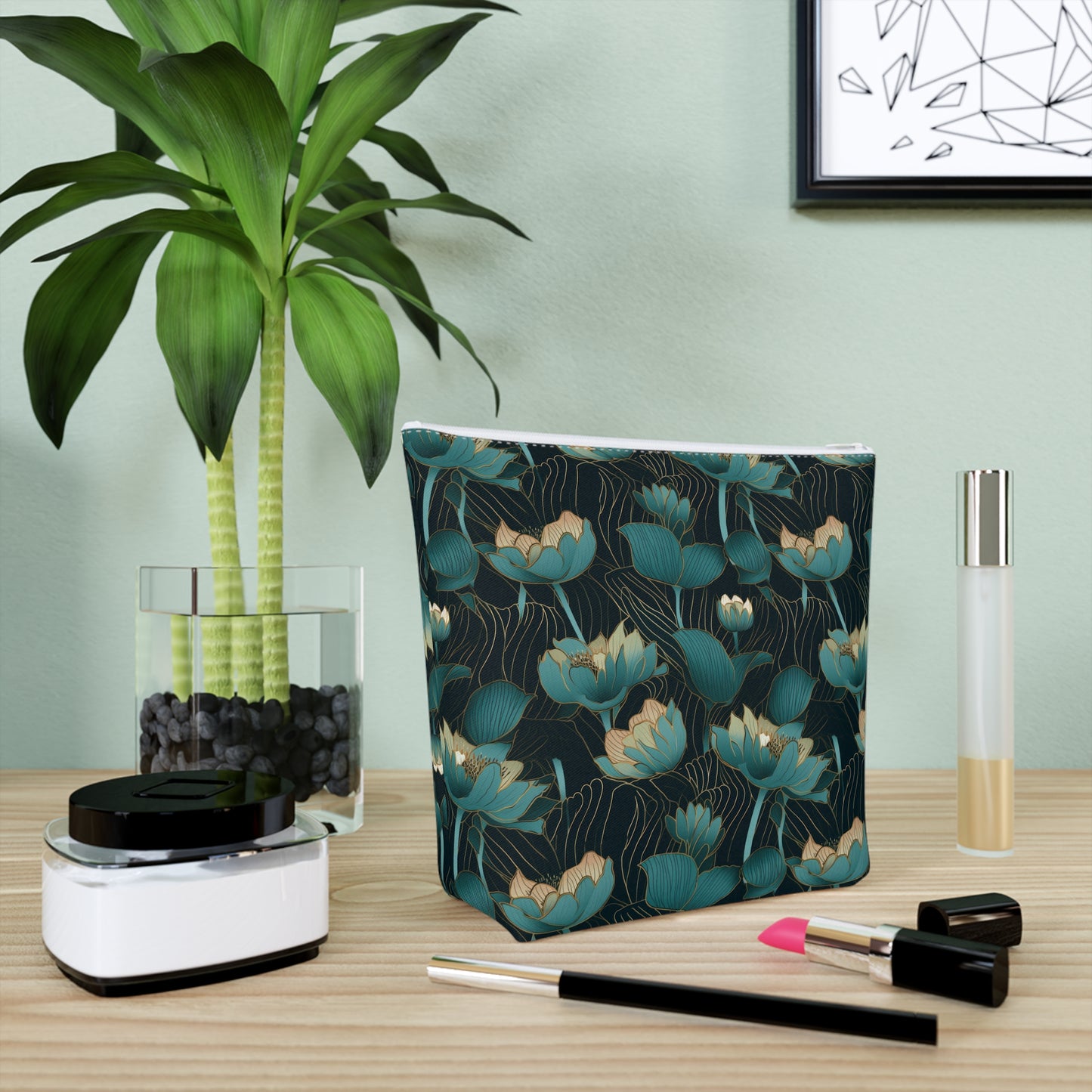 Black Lotus Cotton Cosmetic Bag