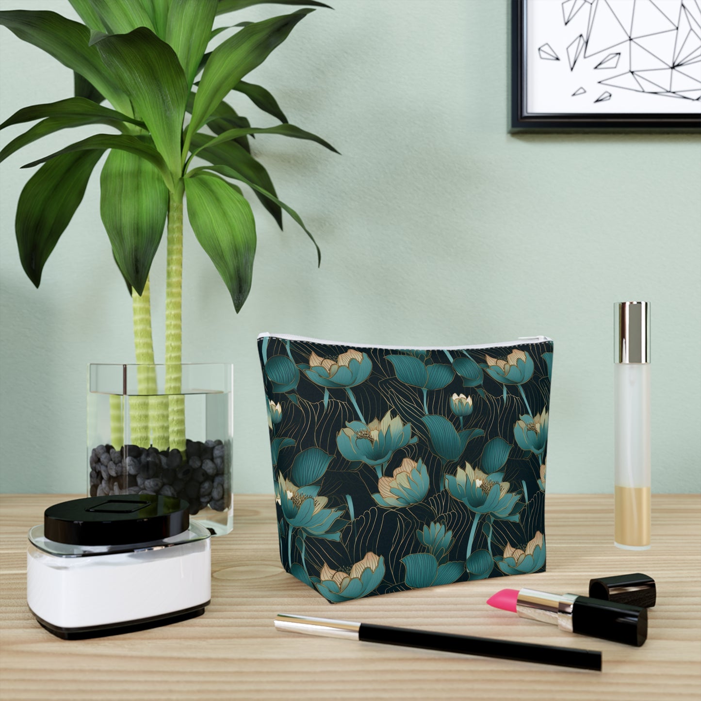 Black Lotus Cotton Cosmetic Bag