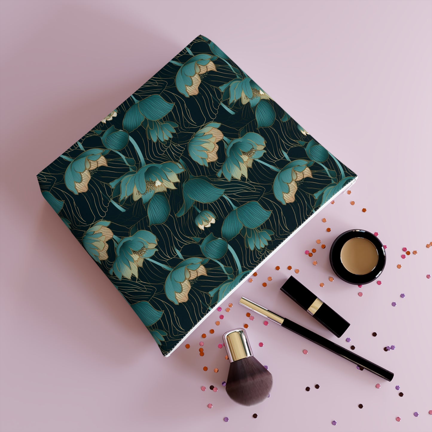 Black Lotus Cotton Cosmetic Bag