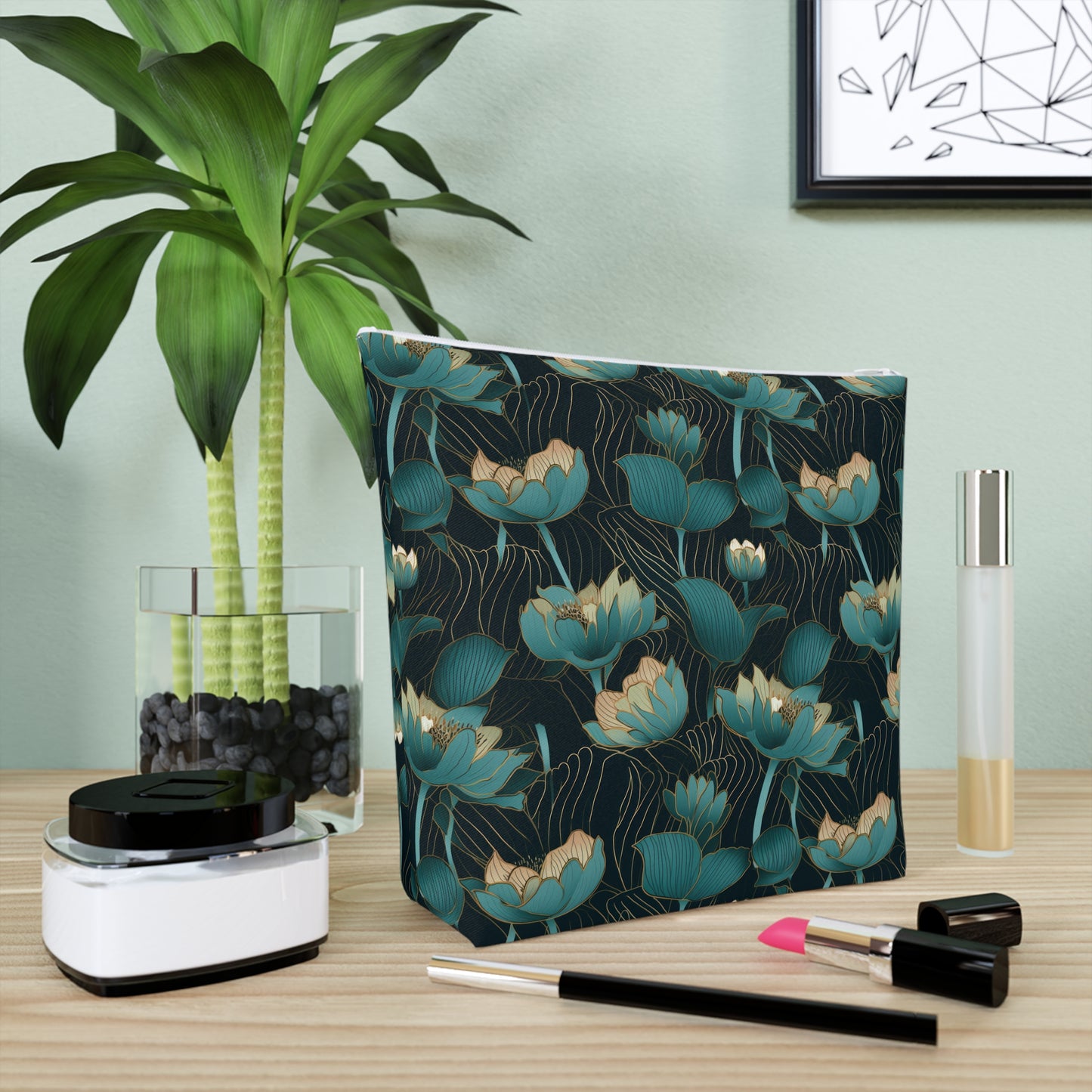 Black Lotus Cotton Cosmetic Bag