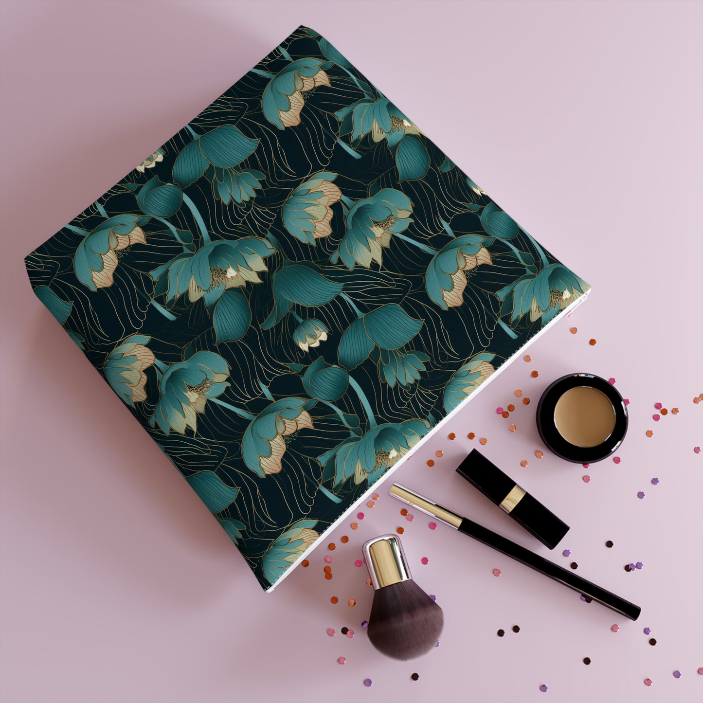 Black Lotus Cotton Cosmetic Bag