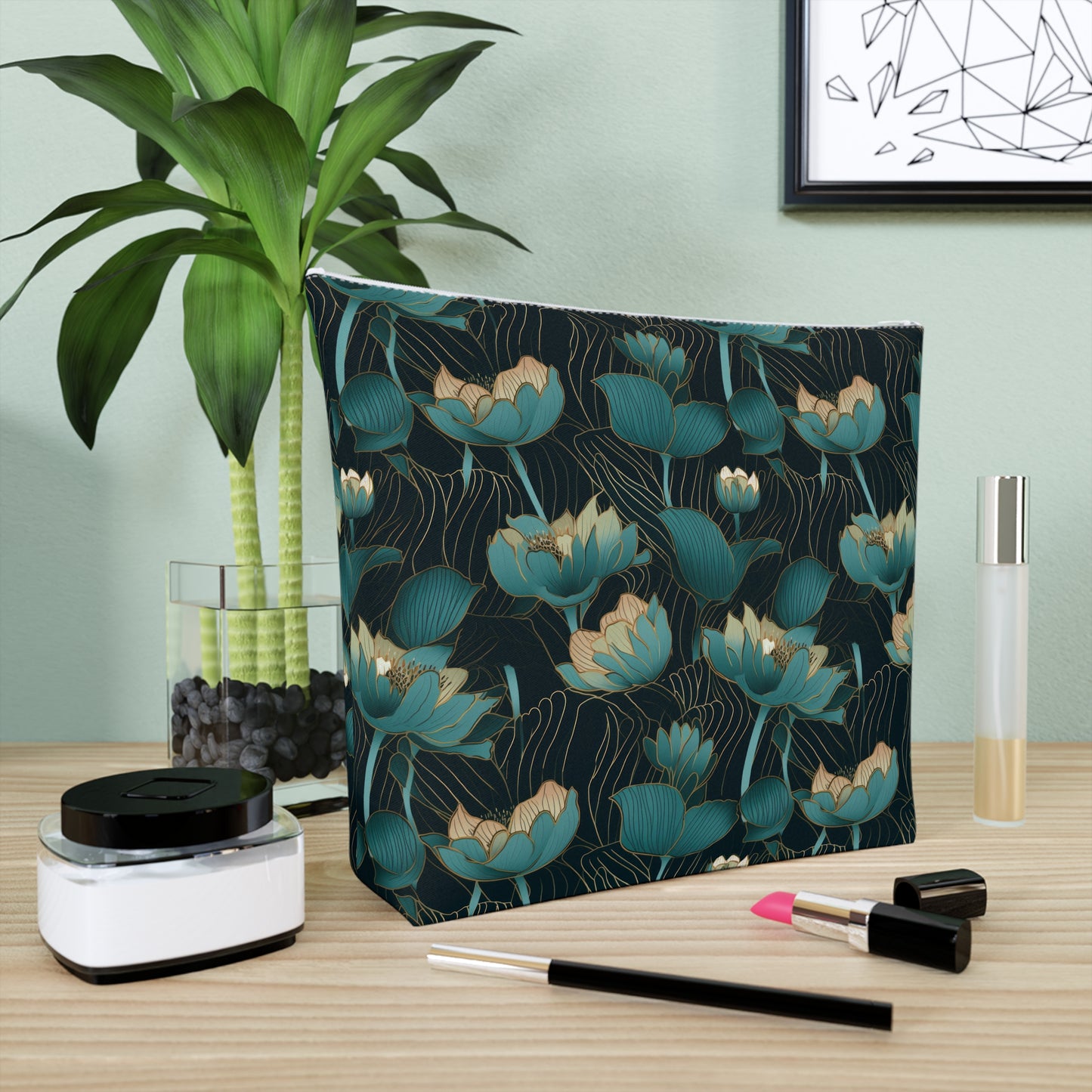 Black Lotus Cotton Cosmetic Bag